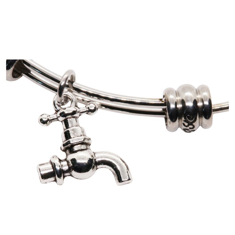 Stainless Steel Faucet Charm Bangle Bracelet for Plumbing Fans with Water Pipe